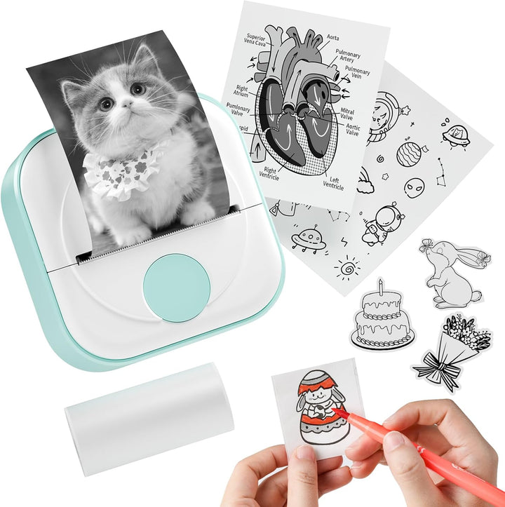 Q02 Mini Drucker- Bluetooth Fotodrucker für Smartphone, Thermodrucker für Lernen, Schulsachen Aesthe