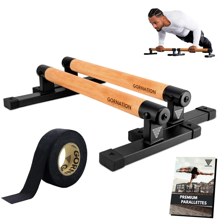 GORNATION Parallettes, inkl. Grip Tape, Calisthenics Equipment für Handstand & Push Ups, Liegestützg