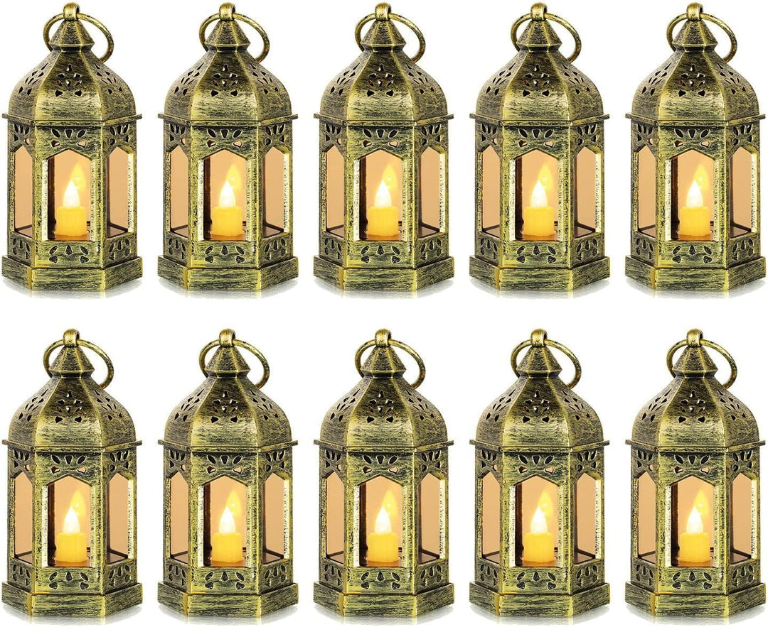 Romadedi Laterne Gold Hochzeit Tischdeko - 10er Set Mini Laterne zum Aufhängen, mit LED Kerzen für P