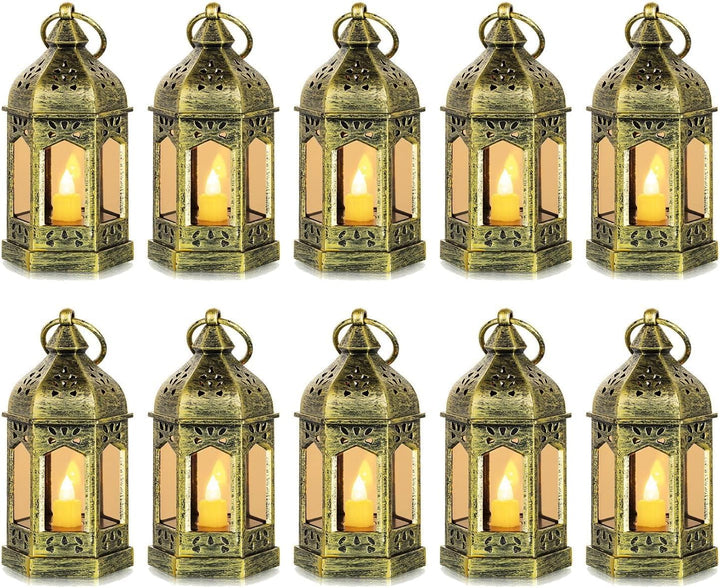 Romadedi Laterne Gold Hochzeit Tischdeko - 10er Set Mini Laterne zum Aufhängen, mit LED Kerzen für P