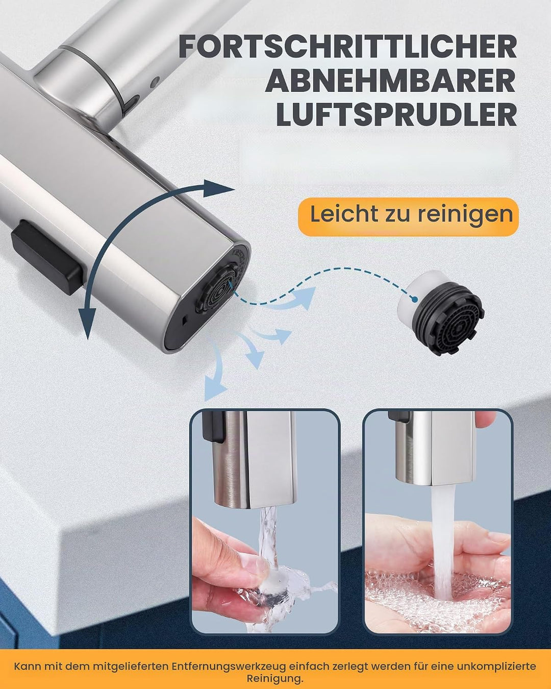 Wasserhahn Küche, Küchenarmatur Ausziebar mit Brause, Hochdruck Wasserfall Spültischarmatur 360° Dre