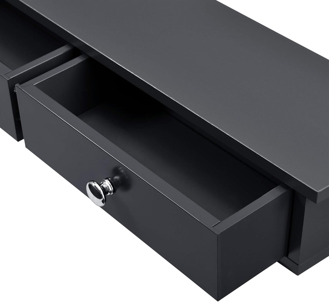 [en.casa] Wandregal mit 2 Schubladen Regal 10x60x15cm Ablage bis 15 kg Hängeregal MDF Schwarz, Schwa