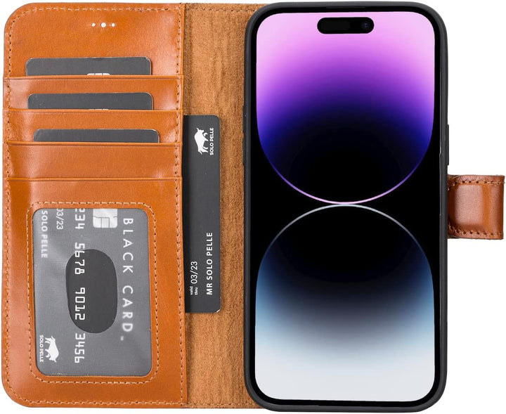 Solo Pelle Lederhülle kompatibel für iPhone 14 Pro Max in 6.7 Zoll abnehmbare Hülle (2in1) inkl. Kar
