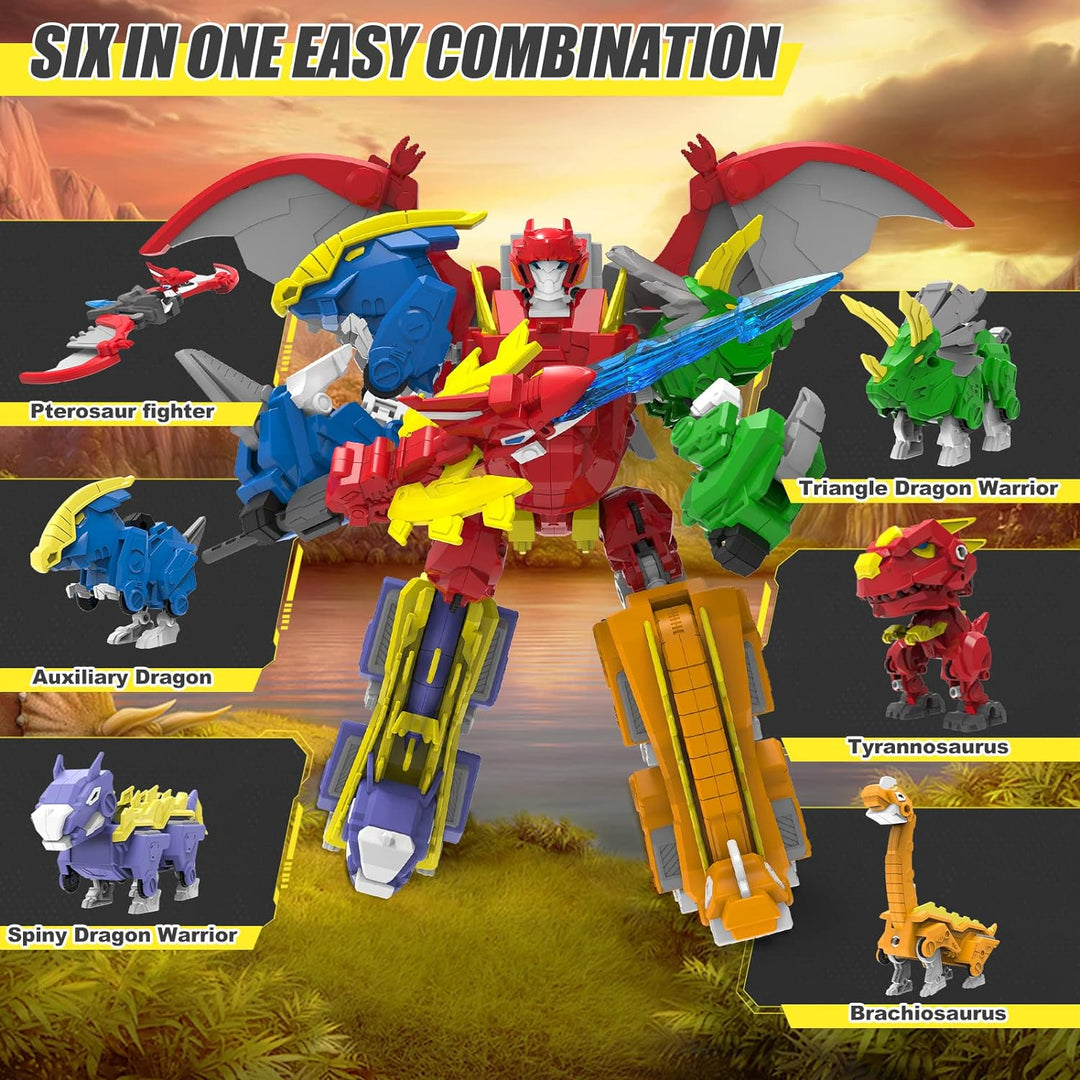 XUEXUE Dinosaur Deformation Toys, 6-in-1 Take Apart Action Figures Transform into Robot, Ideal for B