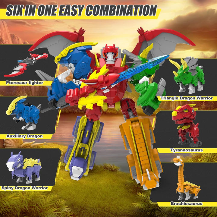 XUEXUE Dinosaur Deformation Toys, 6-in-1 Take Apart Action Figures Transform into Robot, Ideal for B