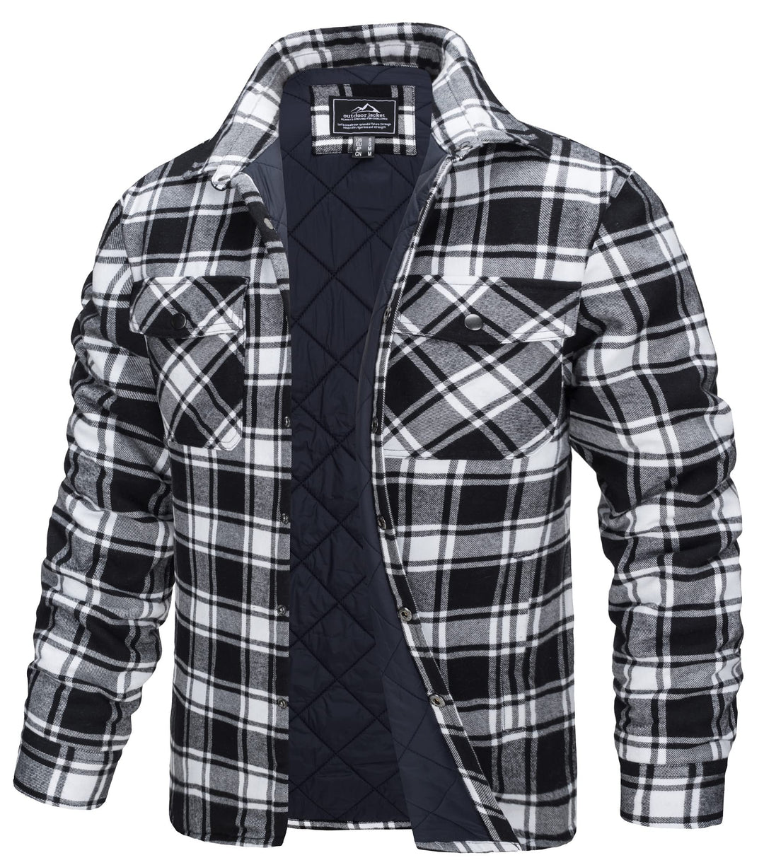 TACVASEN Herren Karierte Hemdjacke Flanellhemd Holzfällerhemd Thermohemd Jacke M Schwarz, M Schwarz