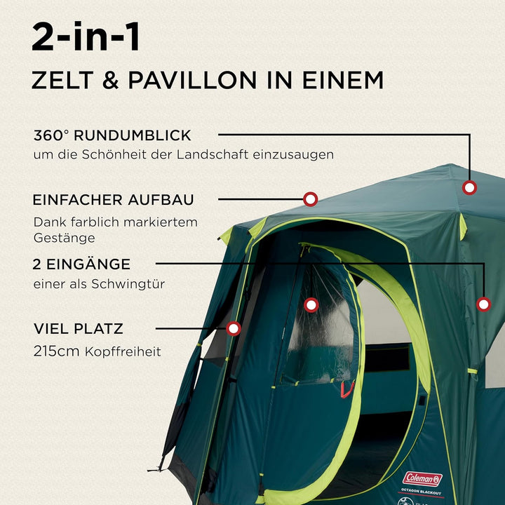 Coleman Octagon mit grossen Fenstern, mit 360° Rundumblick, stabile Stahlstangenkonstruktion, Vollst