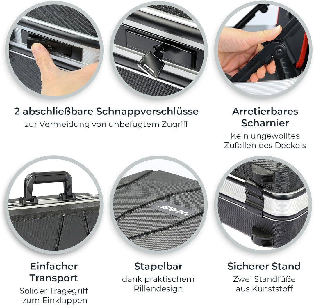 HMF 15602-02 Werkzeugtrolley leer, Werkzeugkoffer aus ABS-Kunststoff mit Rollen | 47 x 40 x 24,5 cm,