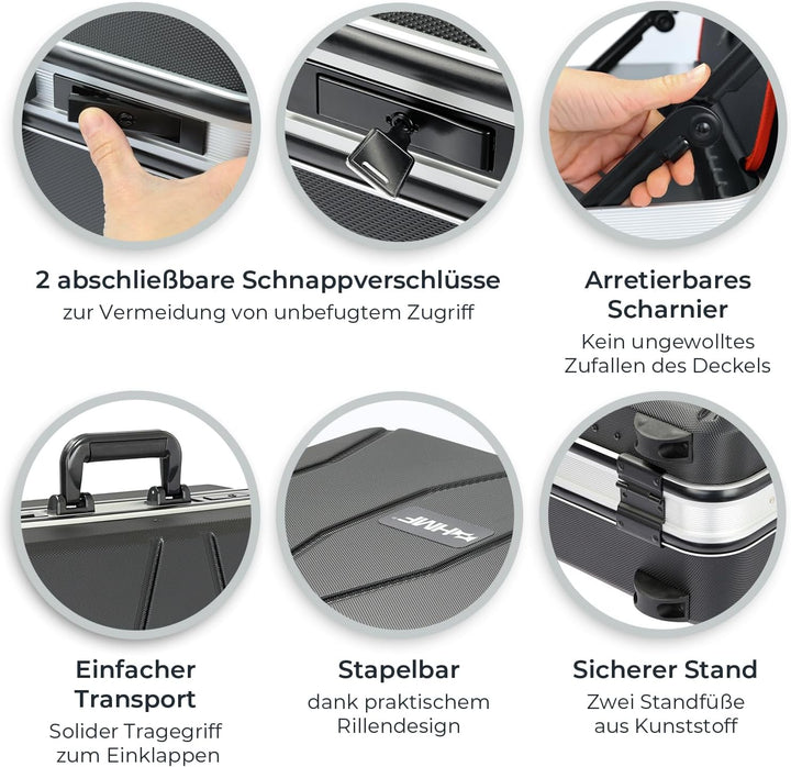 HMF 15602-02 Werkzeugtrolley leer, Werkzeugkoffer aus ABS-Kunststoff mit Rollen | 47 x 40 x 24,5 cm,