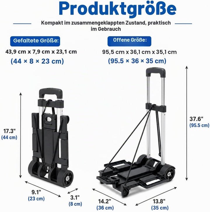Transportwagen klappbar,Sackkarre Klappbar/Alu-Sackkarre/Trolly Dolly Faltbarer Trolley Handkarre Ge