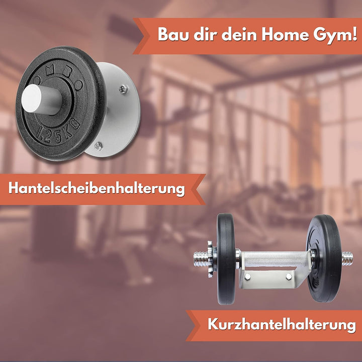 Wandhalterung für Kurzhanteln | Zeitlos schöne Optik aus Edelstahl | Über 50 kg Tragkraft | Für > 90