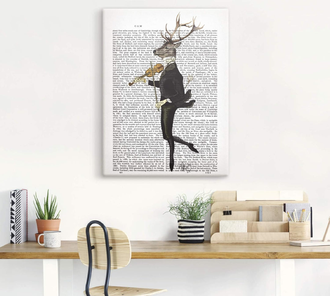ARTland Leinwandbilder Wandbild Bild auf Leinwand 45x60 cm Wanddeko Hirsch Musik Skandinavisch Tiere