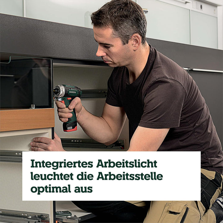 Metabo 600080500 Akku-Bohrschrauber klein PowerMaxx BS Basic 10,8V, 2x 2Ah Li-Ion Akkus, inklu. Lade