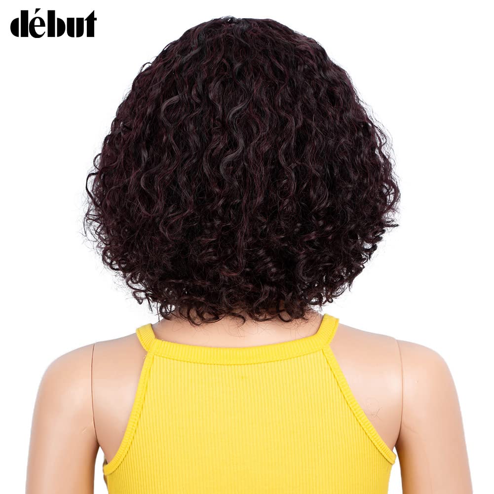 DÉBUT kurze lockige Perücke Ombre Perücke mit Pony Curl Fringe menschenähnliche perücke für Frauen 1