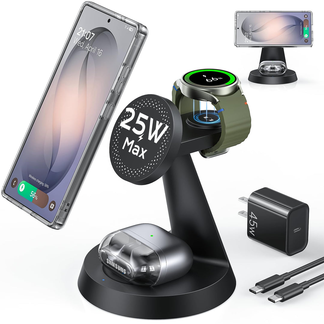 Meifigno Magnetisches Kabelloses Ladegerät für Samsung, 3 in 1 Ladestation, kompatibel mit MagSafe S