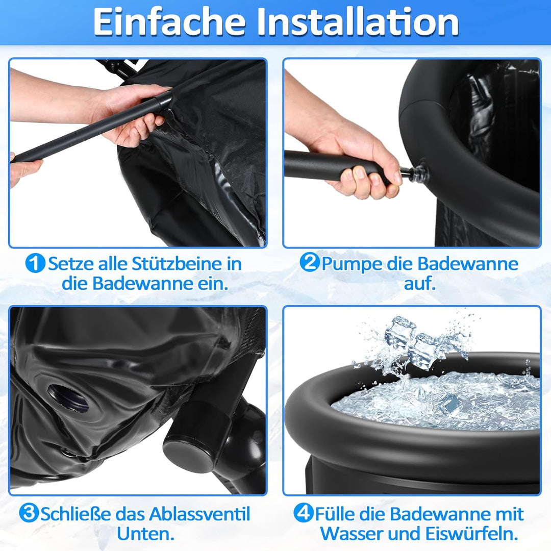 Eisbad Tonne 80 cm, Faltbare Badewanne 390L mit Abdeckung, Eisbaden zu Hause, Kältetherapie Set mit