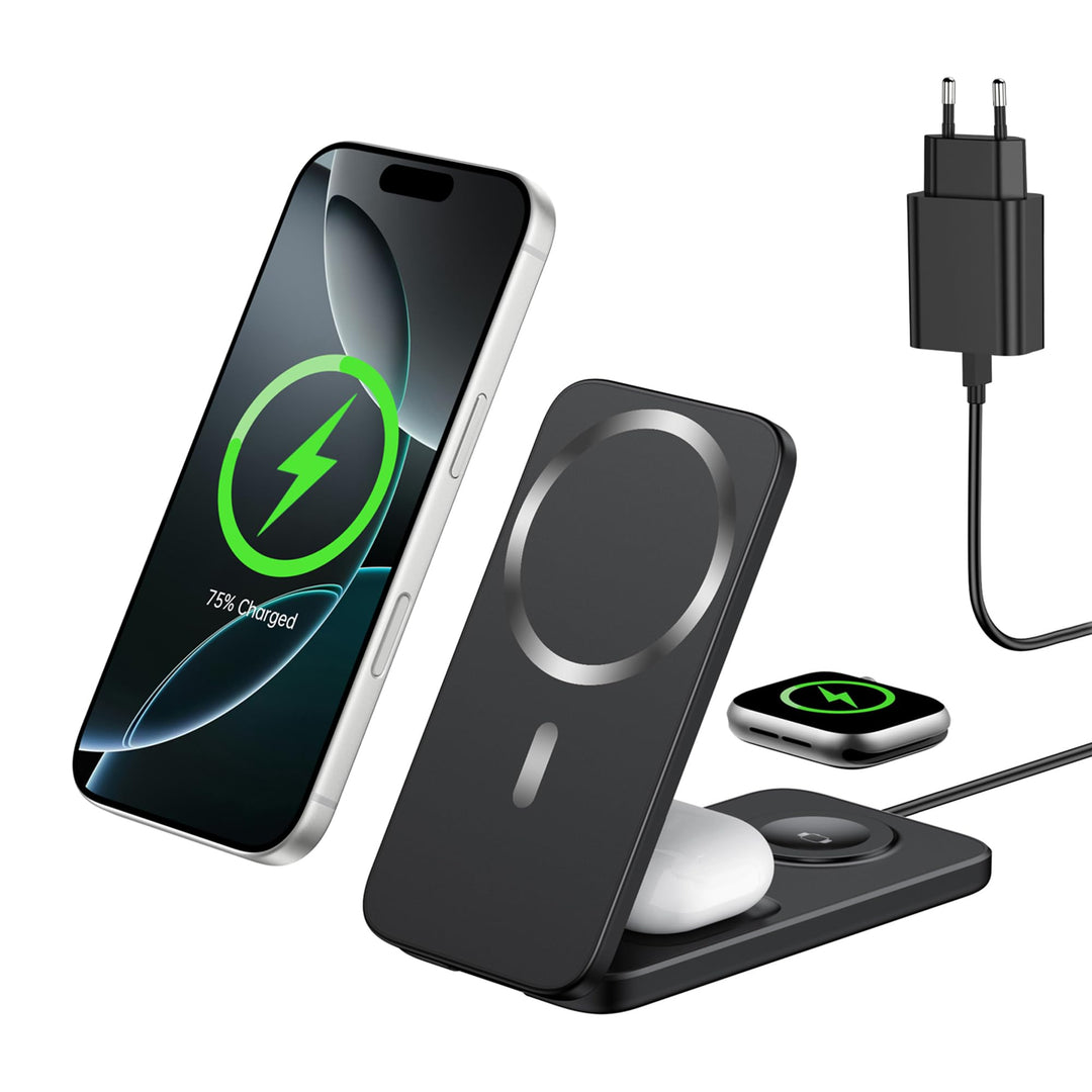 Ladestation Apple Watch und iPhone, Magnetische 3 in 1 Ladestation für iPhone 17/16/15/14/13/12 Seri