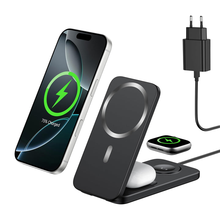 Ladestation Apple Watch und iPhone, Magnetische 3 in 1 Ladestation für iPhone 17/16/15/14/13/12 Seri