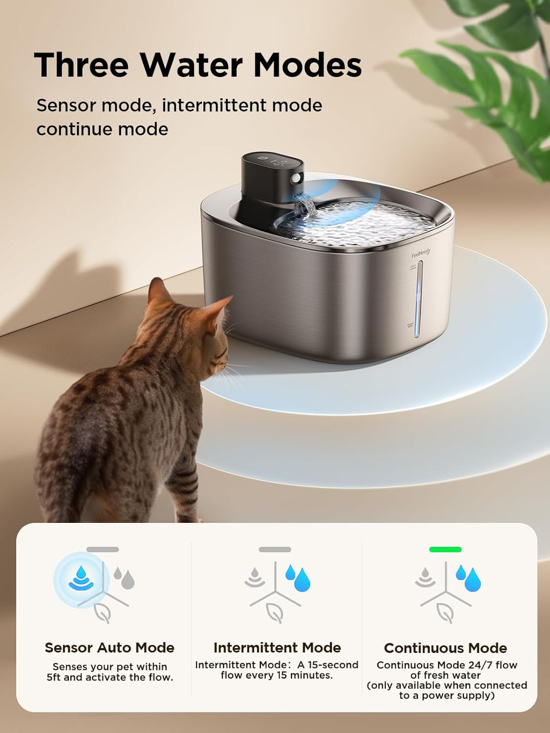 Trinkbrunnen für Katze Edelstahl Kabellos mit Sensor FEELNEEDY 4 L Katzenbrunnen Ohne Strom mit Bewe