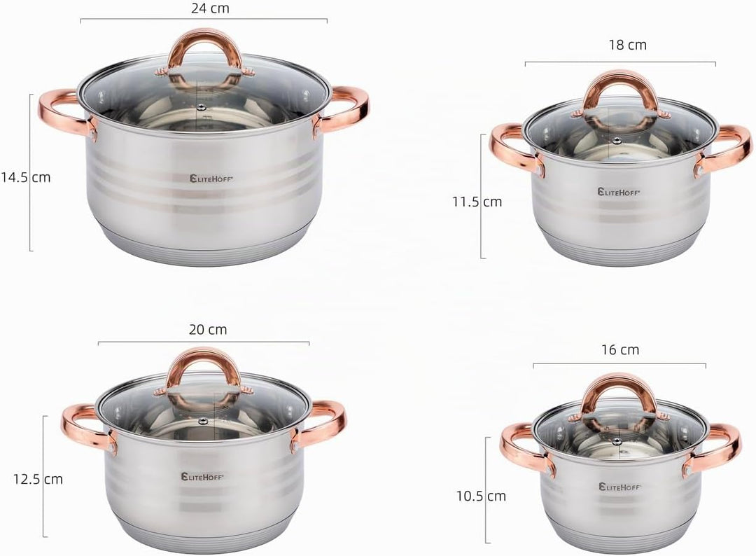 EliteHoff Topfset Induktion, Kochtopf Set mit Glasdeckel, 7-lagiger Edelstahl Topf- & Pfannensets mi