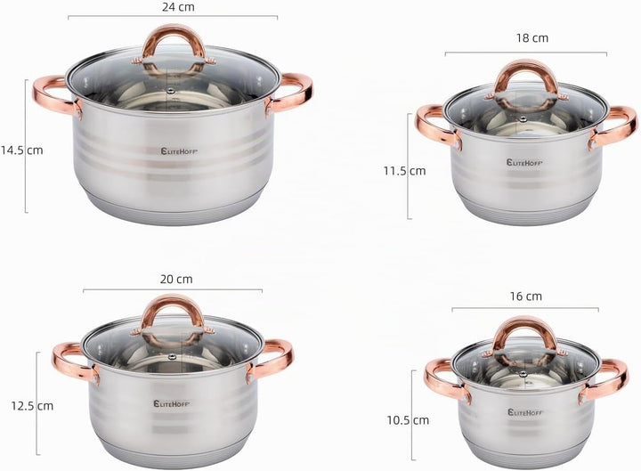 EliteHoff Topfset Induktion, Kochtopf Set mit Glasdeckel, 7-lagiger Edelstahl Topf- & Pfannensets mi