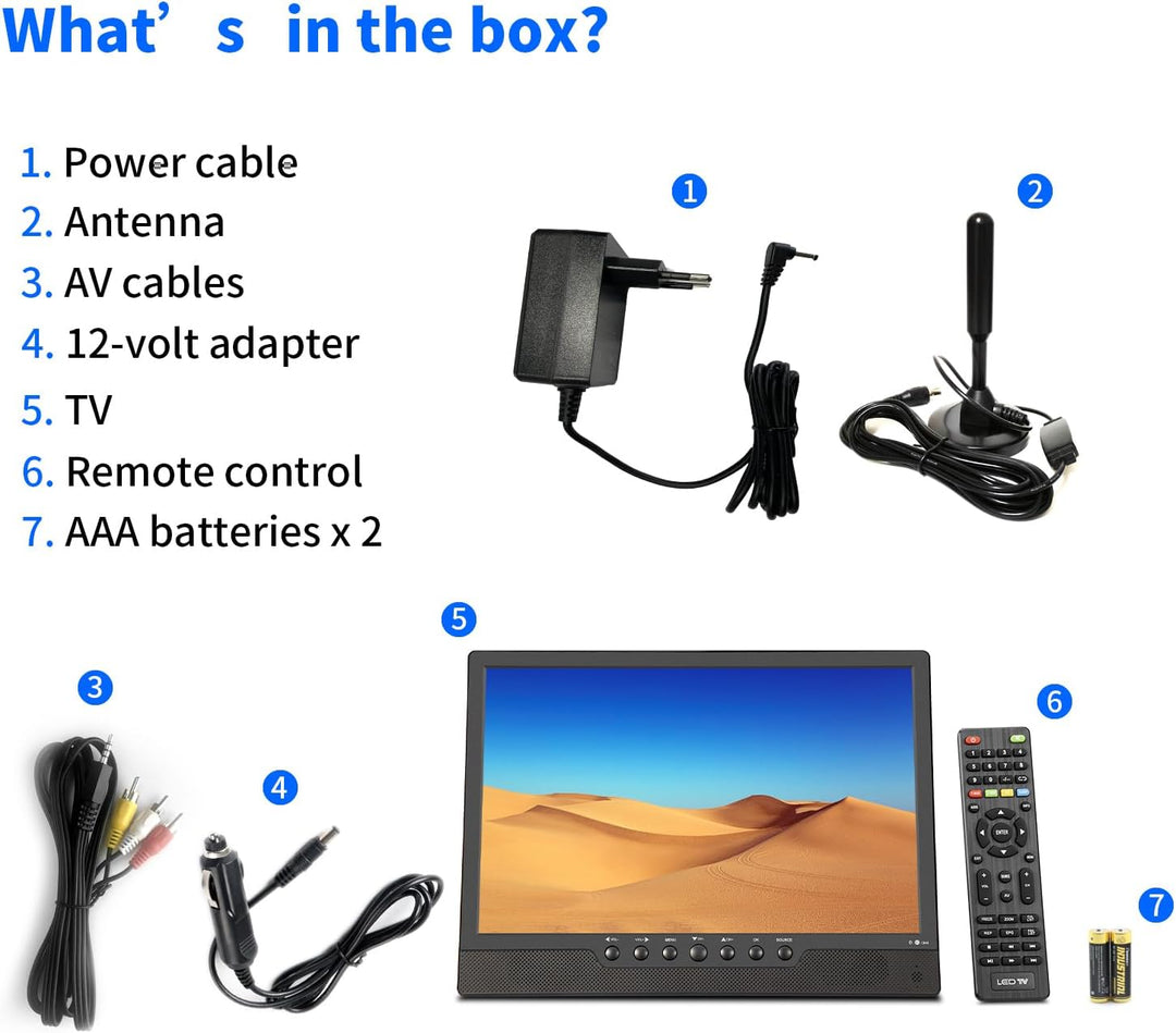 KCR 14.0 Zoll digitaler DVB-T2 tragbarer Fernseher, Freeview, wiederaufladbarer Akku, USB-Anschluss,