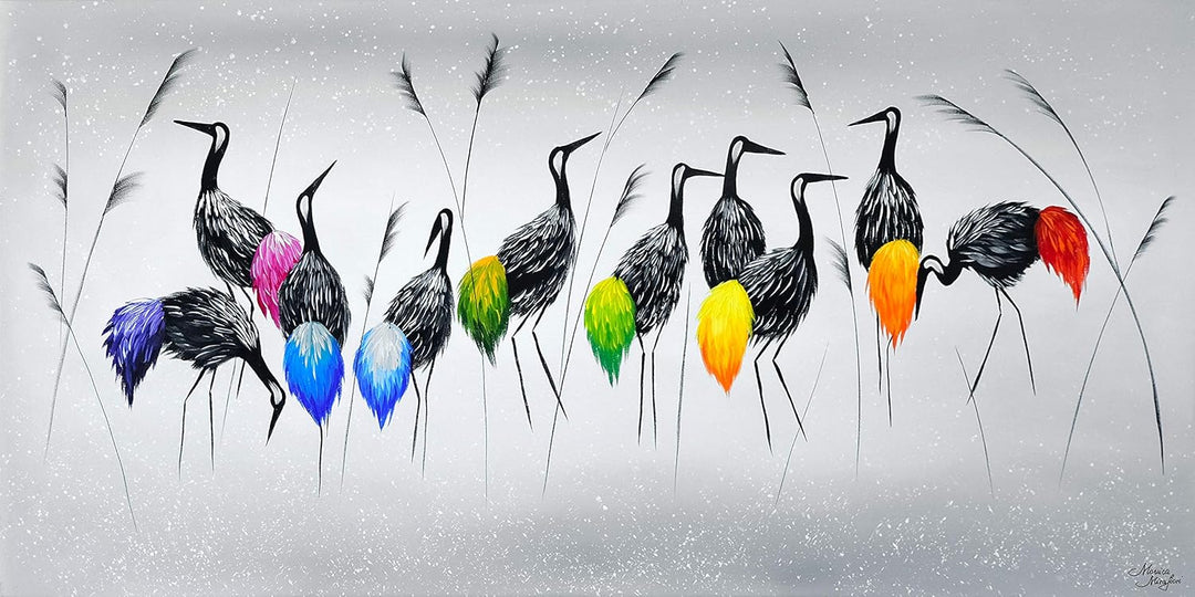 Monica Mirafiori I 100% HANDGEMALT I Gemälde Reiher 100x50cm | Gemälde Handgemalt | Acrylgemälde | S