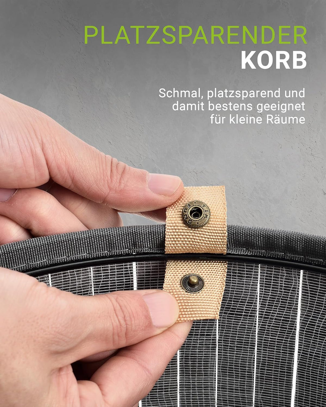 Juskys Bambus Wäschekorb Curly-Round Grau 55L - Hygienischer & Faltbarer Wäschekorb mit Deckel, Trag