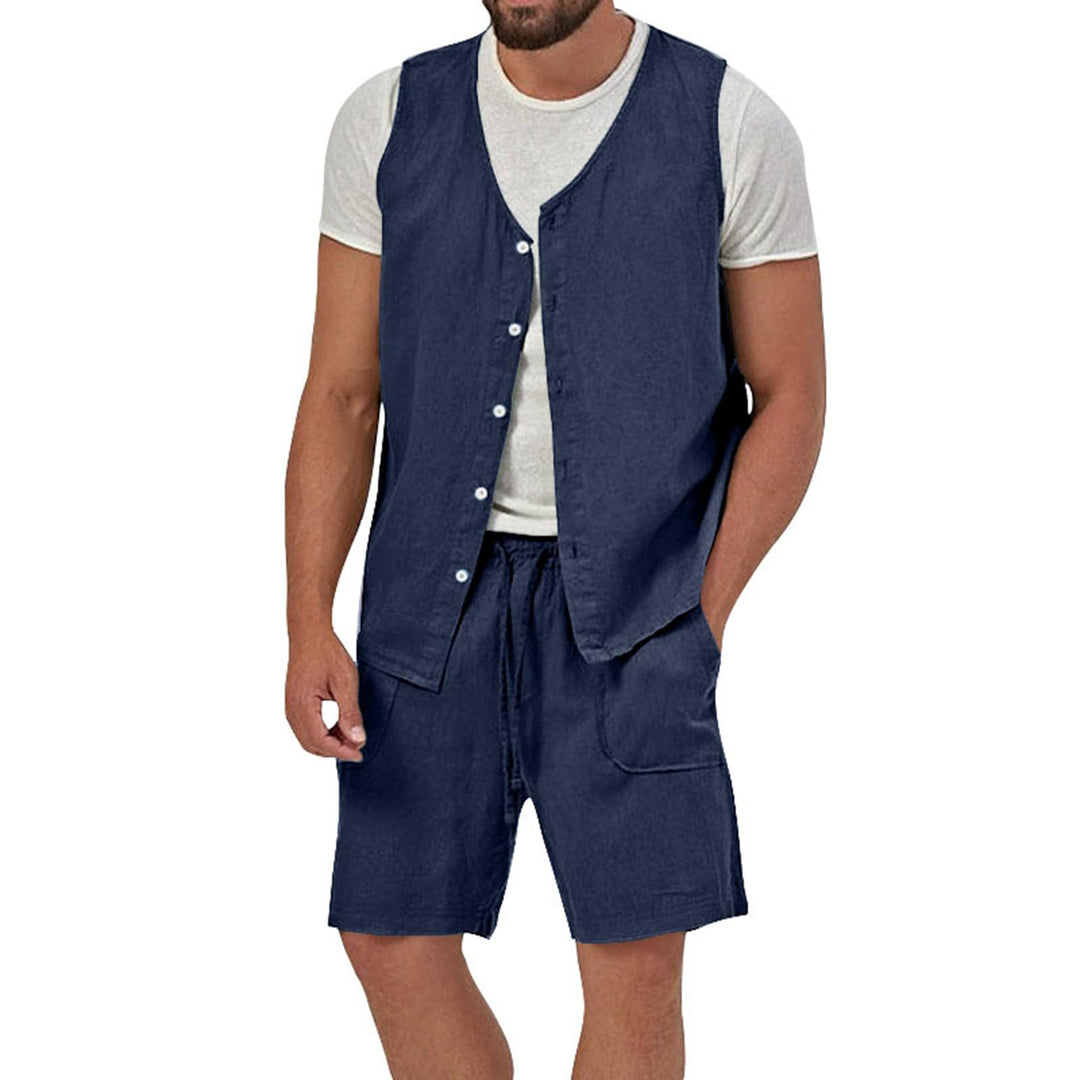 Duohropke Herren-Leinenwesten-Set Shorts 2024 Mode Strand Hochzeit Anzüge 2 Stück Outfits formelle W