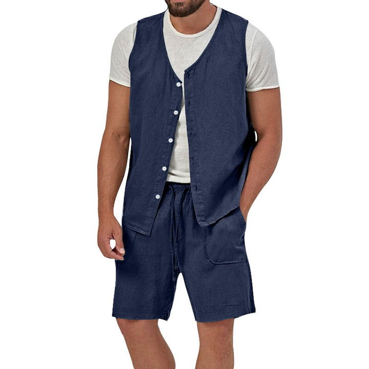 Duohropke Herren-Leinenwesten-Set Shorts 2024 Mode Strand Hochzeit Anzüge 2 Stück Outfits formelle W