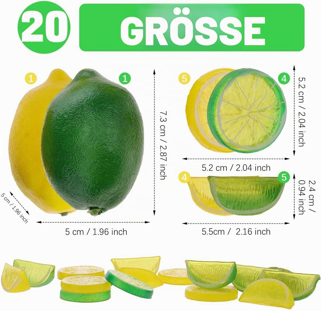 Woration Gefälschte Zitronen Limetten & Scheiben Blöcke Satz, 20Stück Künstliche Dekorative Faux Frü