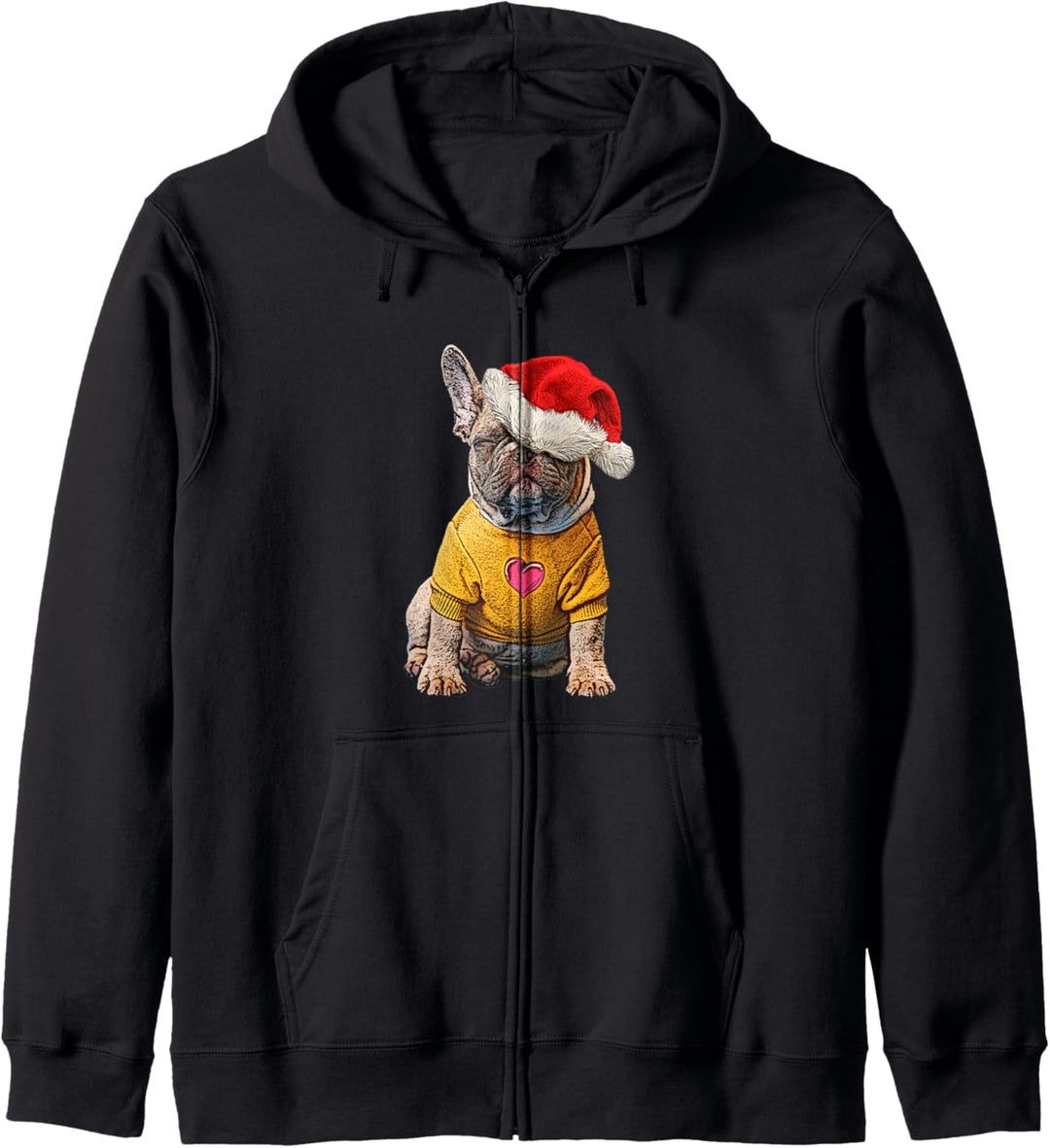Frenchie Hund mit Weihnachtsmütze Weihnachten Hundemotiv Kapuzenjacke
