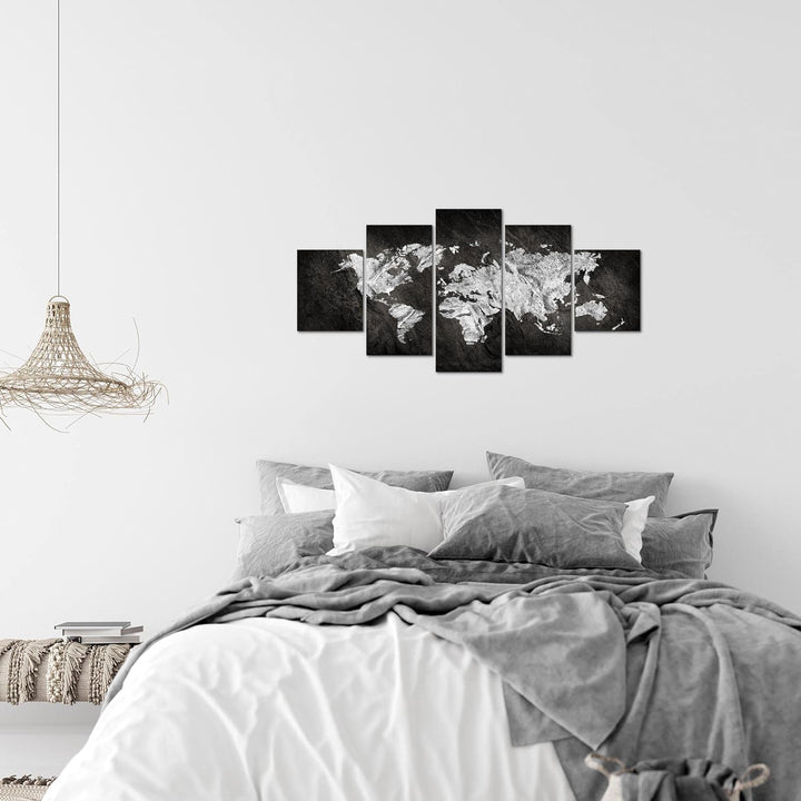 Runa Art Wandbilder Weltkarte 5 Teilig Bild auf Vlies Leinwand Deko Büro Wohnzimmer Kontinente Schwa
