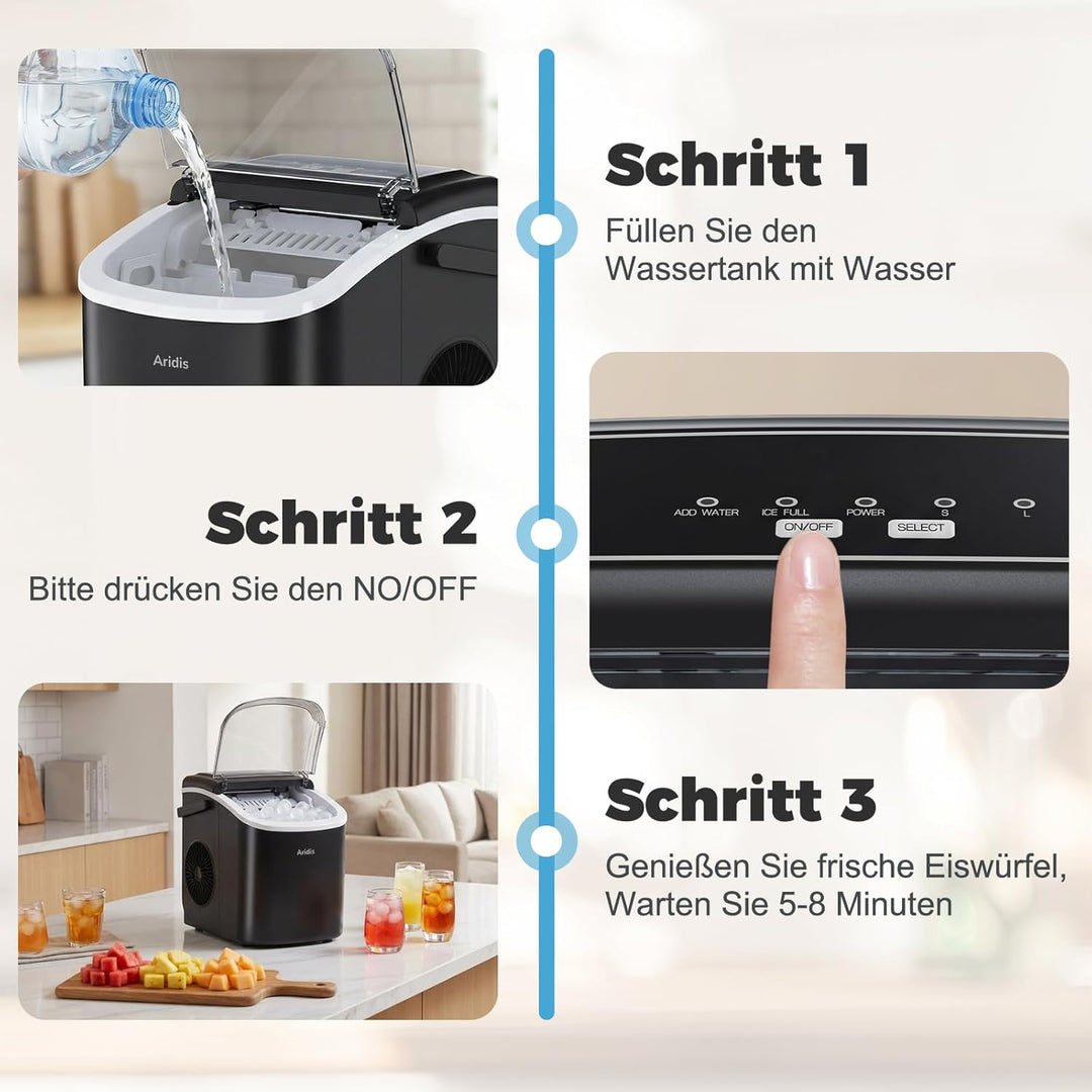 Eiswürfelmaschine Kleine 9 Eiswürfel in 6 Min,12kg/Tag - Selbstreinigende Eiswürfelmaschine, 2 Eiswü