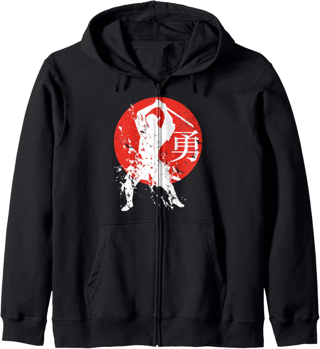 Samurai-Krieger bei aufgehenden Sonnenangriffen mit Katana Kapuzenjacke