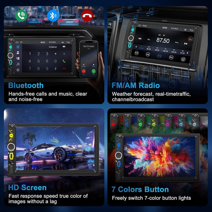 2 DIN 7 Zoll Auto Radio,Wired Apple CarPlay&Android Auto,Bluetooth Autoradio mit Bildschirm,Sprachst