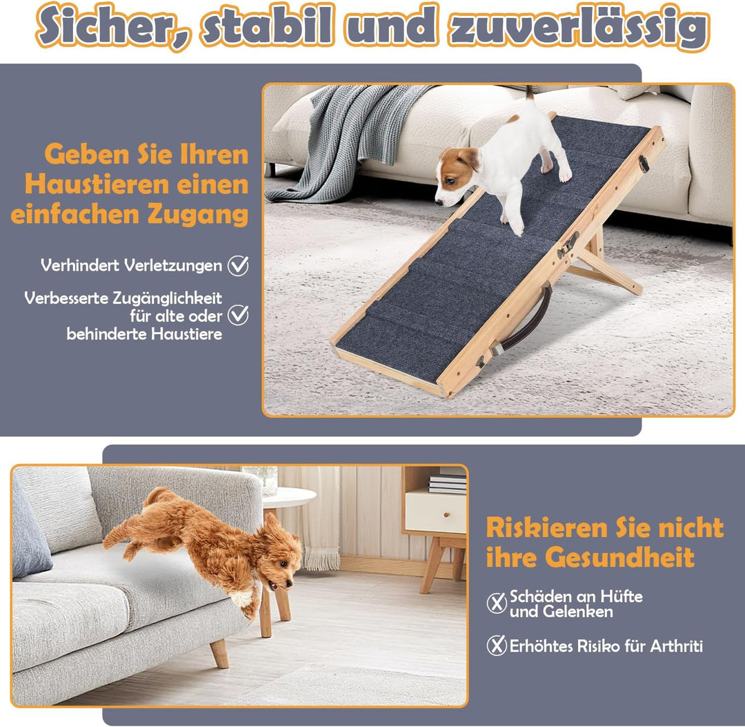 Hunderampe, Hundetreppe aus Holz, Einstellbar 19.5-41 cm, Klappbare Tragbare Katzen Rampe für Bett S