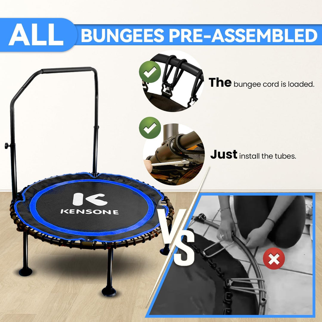 40/48 Zoll Faltbares Rebounder Trampolin für Erwachsene mit Bungee, 450/250 kg leises Indoor-Mini-Tr