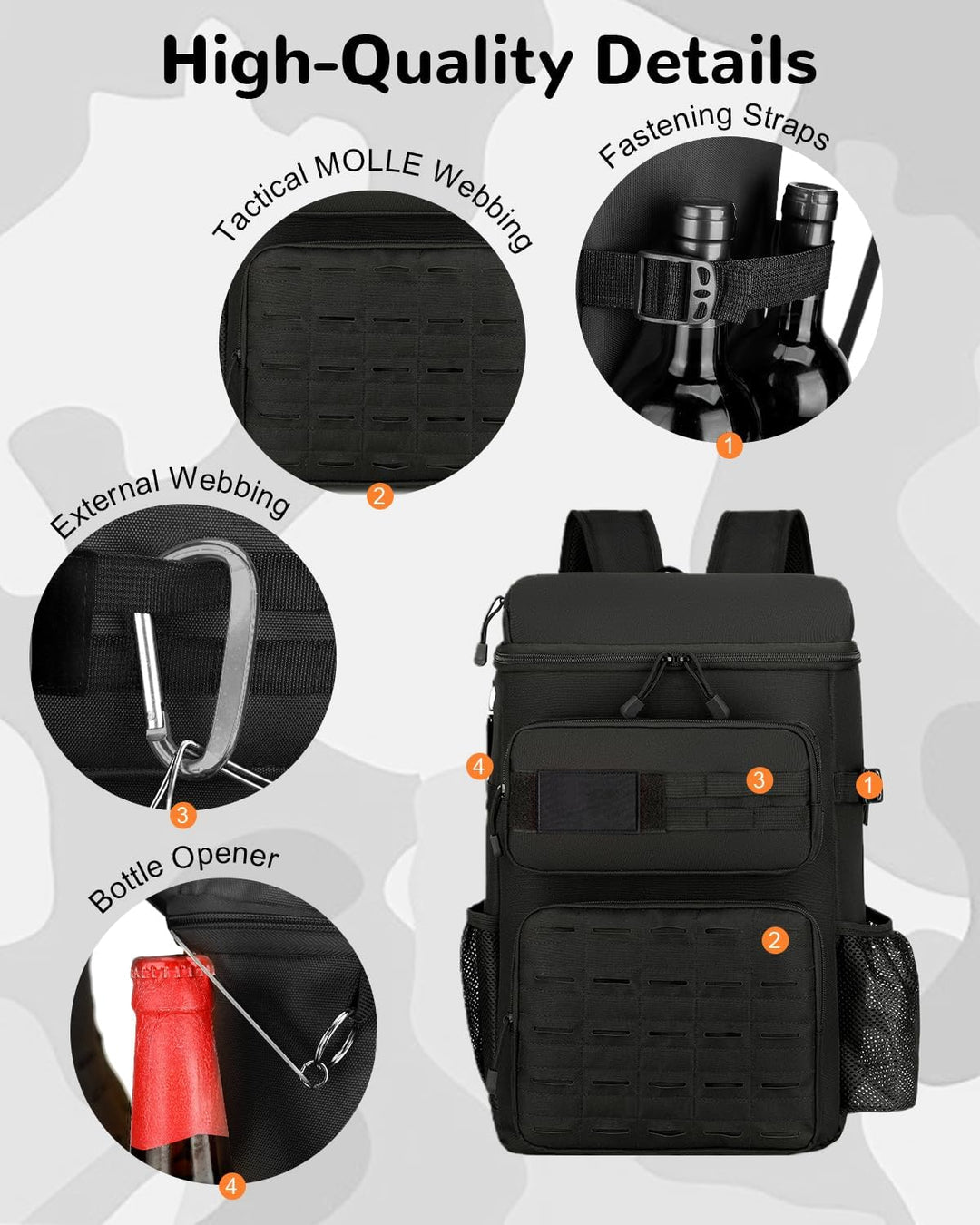 Taktischer Kühlrucksack, 30L Isoliert und Auslaufsicher Rucksack Kühler für 30 Dosen, Tragbare Weich