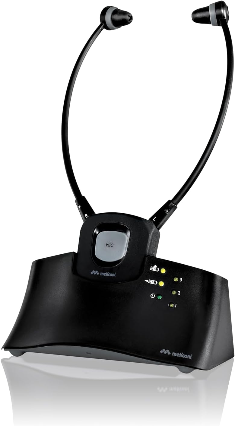 Meliconi HP Steto Digital, Drahtloser TV-Stereo-Kopfhörer + Ladestation, Stethoskop-TV-Kopfhörer mit