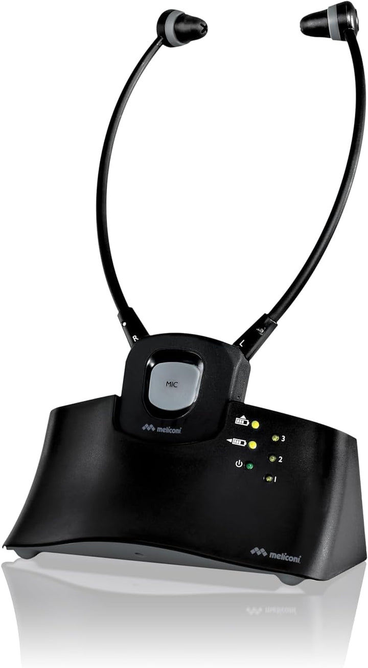 Meliconi HP Steto Digital, Drahtloser TV-Stereo-Kopfhörer + Ladestation, Stethoskop-TV-Kopfhörer mit