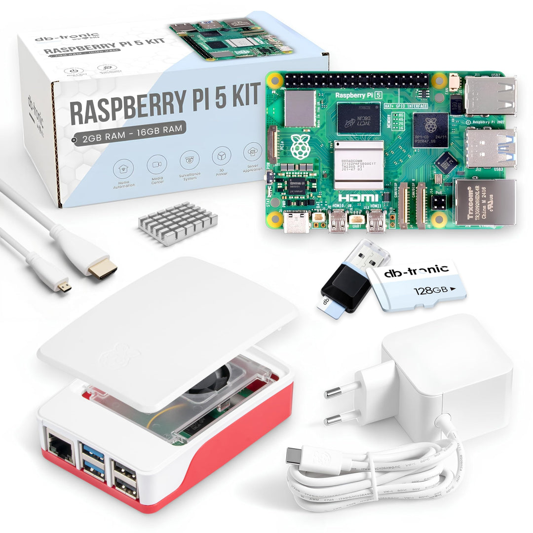 Raspberry Pi 5 8GB Starter-Kit | 128GB Edition | Offizielles 27W Netzteil | Offizielles Gehäuse mit