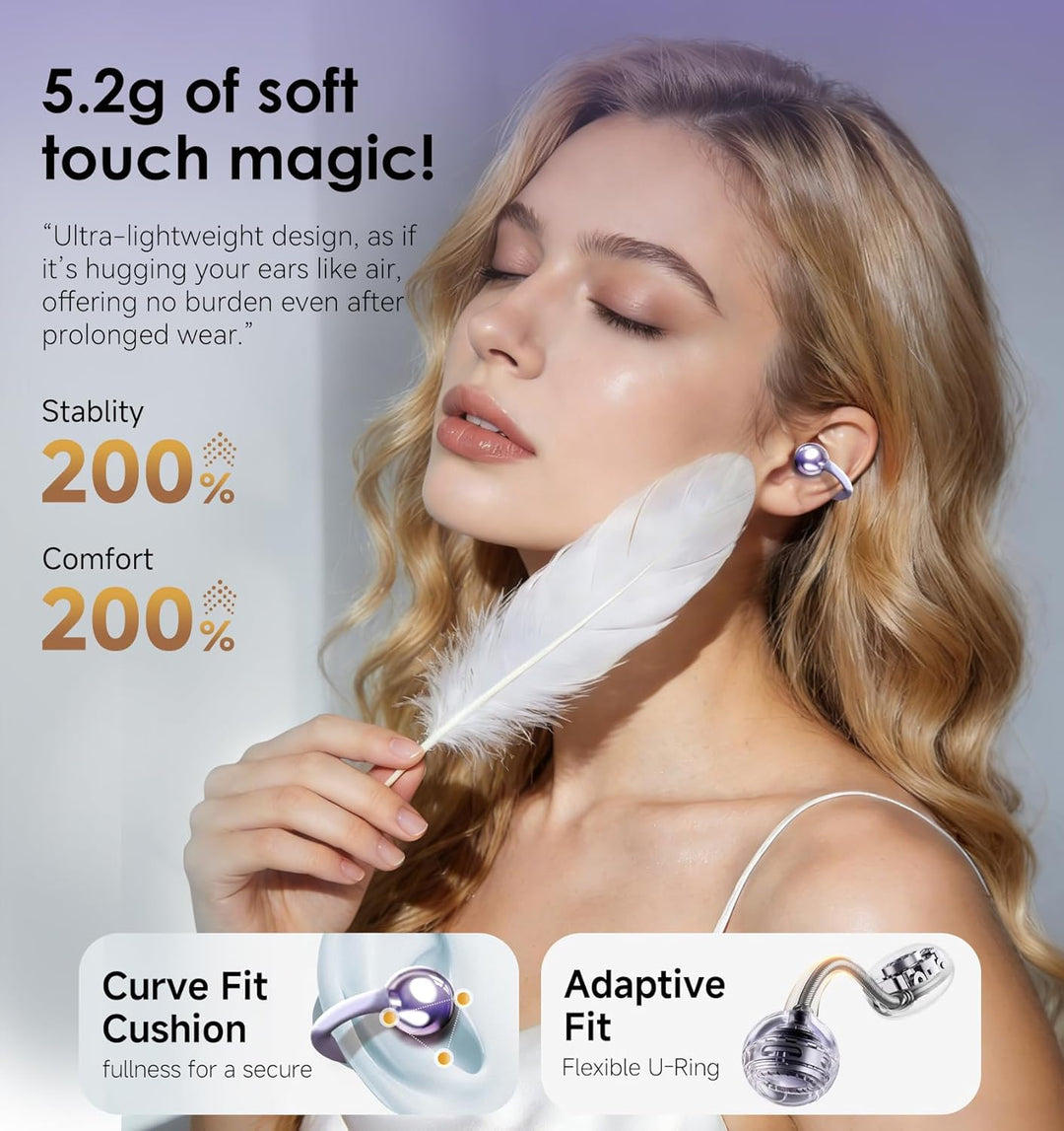King Lucky Open-Ear-Kopfhörer Kabellos Bluetooth 6.0–Clip-On-Ohrhörer mit Mikrofon,50h Spielzeit,ENC