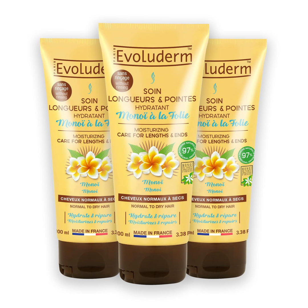 EVOLUDERM - Pflege für Längen & Spitzen, feuchtigkeitsspendend, Monoï, mit Folie – 100 ml – 97 % nat