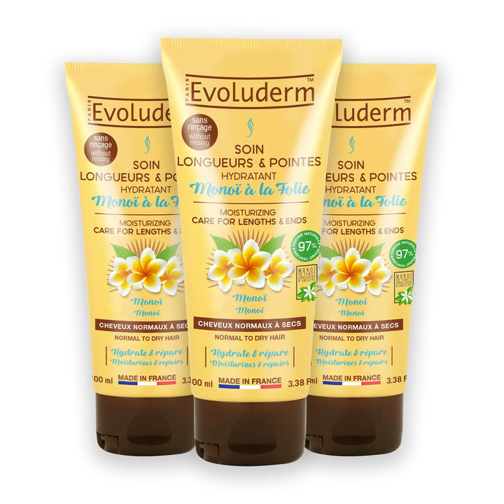 EVOLUDERM - Pflege für Längen & Spitzen, feuchtigkeitsspendend, Monoï, mit Folie – 100 ml – 97 % nat