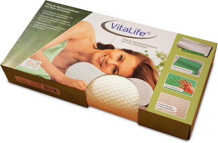 Vitalife 60x30x10/8 cm Visco-Airschaum Nackenstützkissen, Polyester, weiss, 60 x 30 x 10 cm