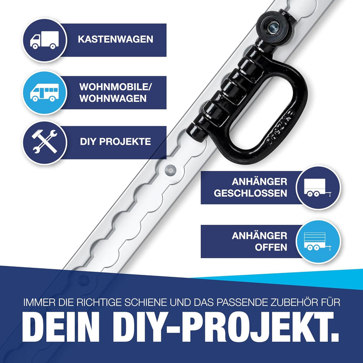 NTG Airlineschiene 2 Stück je 2m mit 10 Stück Fitting | eckige Form | mit Bohrungen | 1975mm | Alumi