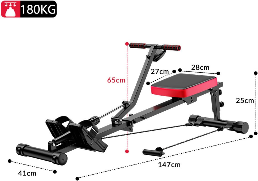 Rudergerät für Zuhause Hydraulisch Rowing Machines, 12 Widerstandsstufen, 180KG Belastbarkeit, Ganzk