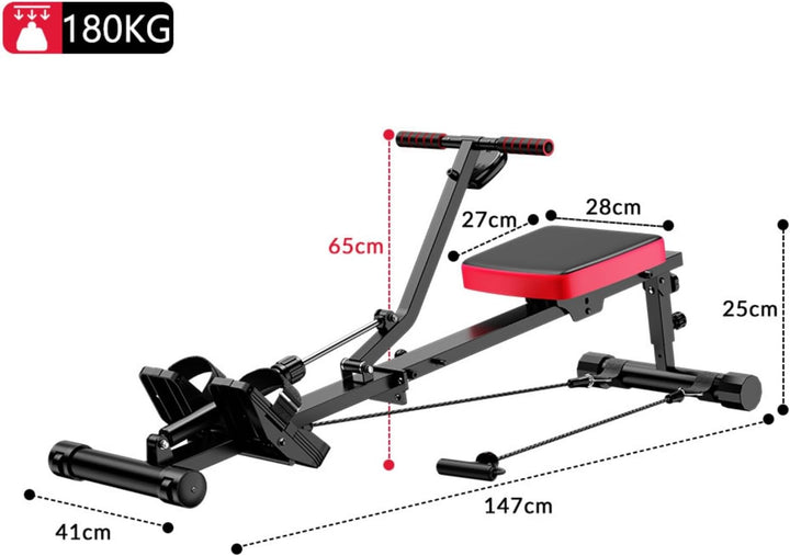 Rudergerät für Zuhause Hydraulisch Rowing Machines, 12 Widerstandsstufen, 180KG Belastbarkeit, Ganzk