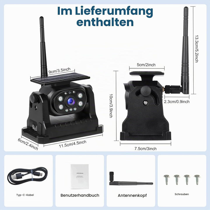 Hodozzy Kabellose Rückfahrkamera Solar Stabiles WiFi, 1080P Rückfahrkamera Auto mit Wasserdicht, Sol